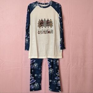 Merry Christmas Trees and Presents Blue and Purple Long Sleeve Pajamas Set 8-9